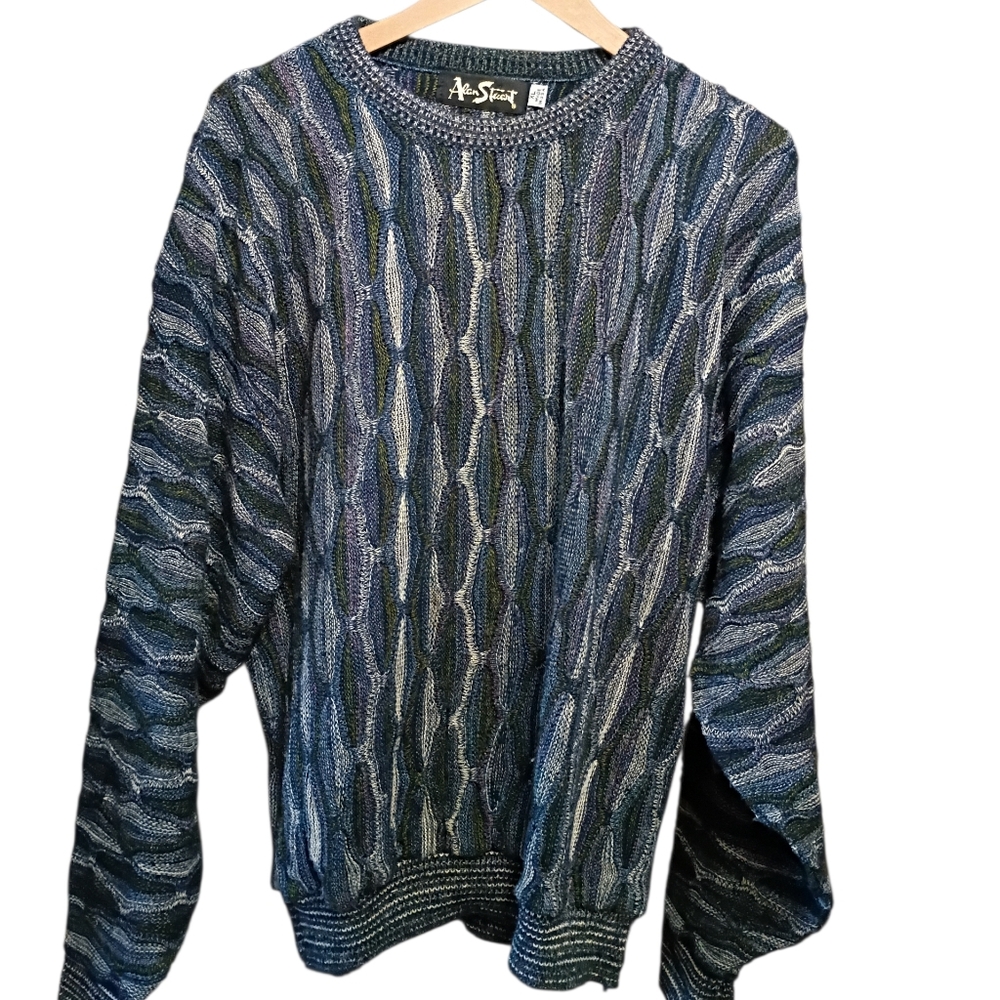 Vintage Alan Stuart acrylic knit sweater multicolor 3D knit pattern Size XL